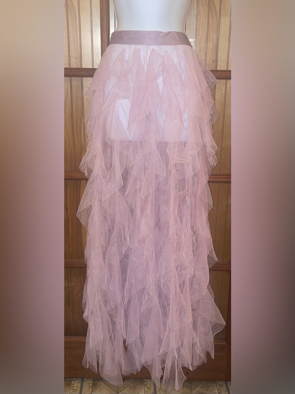 Dusty Lavender Ruffled Tulle Skirt with Satin Tie